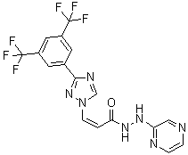 CAS # 1393477-72-9, KPT 330, (2Z)-3-[3-[3,5-Bis(trifluoromethyl)phenyl]-1H-1,2,4-triazol-1-yl]-2-propenoic acid 2-(2-pyrazinyl)hydrazide