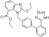 CAS # 139481-58-6, Candesartan ethyl ester, 2-Ethoxy-1-[[2'-(2H-tetrazol-5-yl)[1,1'-biphenyl]-4-yl]methyl]-1H-benzimidazole-7-carboxylic acid ethyl ester