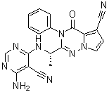 structure of CAS# 1403947-26-1, 2-[(1S)-1-[(6-Amino-5-cyano-4-pyrimidinyl)amino]ethyl]-3,4-dihydro-4-oxo-3-phenylpyrrolo[2,1-f][1,2,4]triazine-5-carbonitrile