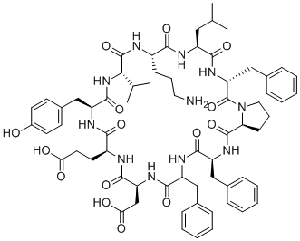 cyclo[Asp-Glu-Tyr-Val-Orn-Leu-D-Phe-Pro-Phe-DL-Phe] molecular structure (CAS 1404-88-2)
