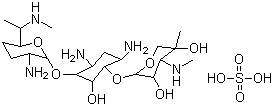 CAS # 1405-41-0, Gentamycin sulfate, 2-[4,6-Diamino-3-[3-amino-6-(1-methylaminoethyl)oxan-2-yl]oxy-2-hydroxy-cyclohexoxy]-5-methyl-4-methylamino-oxane-3,5-diol sulphate