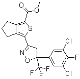 structure of CAS# 1414378-14-5, 3-[5-(3,5-Dichloro-4-fluorophenyl)-4,5-dihydro-5-(trifluoromethyl)-3-isoxazolyl]-5,6-dihydro-4H-cyclopenta[c]thiophene-1-carboxylic acid methyl ester