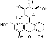 CAS # 1415-73-2, Aloin, Barbaloin, 1,8-Dihydroxy-10-(beta-D-glucopyranosyl)-3-(hydroxymethyl)-9(10H)-anthracenone, 10-beta-D-Glucopyranosyl-1,8-dihydroxy-3-(hydroxymethyl)-9(10H)-anthracenone