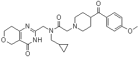 CAS # 1419949-20-4, N-Cyclopropylmethyl-2-[4-(4-methoxybenzoyl)piperidin-1-yl]-N-[(4-oxo-3,5,7,8-tetrahydro-4H-pyrano[4,3-d]pyrimidin-2-yl)methyl]acetamide