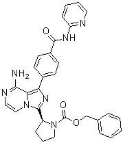 CAS # 1420478-89-2, (2S)-2-[8-Amino-1-[4-[(2-pyridinylamino)carbonyl]phenyl]imidazo[1,5-a]pyrazin-3-yl]-1-pyrrolidinecarboxylic acid phenylmethyl ester
