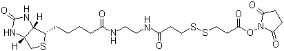 CAS # 142439-92-7, Succinimidyl 3-[3-[2-(biotinamido)ethyl]amino-3-oxopropyl]dithio]propionate, (3aS,4S,6aR)-N-[2-[[3-[[3-[(2,5-Dioxo-1-pyrrolidinyl)oxy]-3-oxopropyl]dithio]-1-oxopropyl]amino]ethyl]hexahydro-2-oxo-1H-thieno[3,4-d]imidazole-4-pentanamide