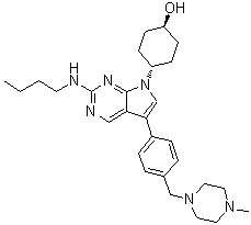 structure of CAS# 1429881-91-3, 反式-4-[2-(丁基氨基)-5-[4-[(4-甲基-1-哌嗪基)甲基]苯基]-7H-吡咯并[2,3-d]嘧啶-7-基]-环己醇