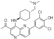 structure of CAS# 1431697-89-0, 1-[6-(3,5-二氯-4-羟基苯基)-4-[[反式-4-[(二甲基氨基)甲基]环己基]氨基]-1,5-萘啶-3-基]-乙酮