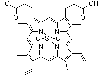 CAS # 14325-05-4, Tin protoporphyrin IX dichloride, Stannate(2-) dichloro[7,12-diethenyl-3,8,13,17-tetramethyl-21H,23H-porphine-2,18-dipropanoic acid]