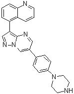 structure of CAS# 1432597-26-6, 5-[6-[4-(1-哌嗪基)苯基]吡唑并[1,5-a]嘧啶-3-基]喹啉