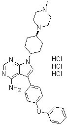 structure of CAS# 1435934-25-0, 7-[反式-4-(4-甲基-1-哌嗪基)环己基]-5-(4-苯氧基苯基)-7H-吡咯并[2,3-d]嘧啶-4-胺三盐酸盐