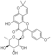 structure of CAS# 143601-07-4, 3-[(6-脱氧-alpha-L-甘露糖基)氧基]-5-羟基-2-(4-甲氧基苯基)-8,8-二甲基-4H,8H-苯并[1,2-b:3,4-b']二吡喃-4-酮