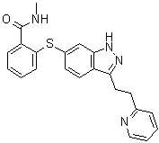 CAS 登录号：1443118-73-7, N-甲基-2-[[3-[2-(2-吡啶基)乙基]-1H-吲唑-6-基]硫基]苯甲酰胺