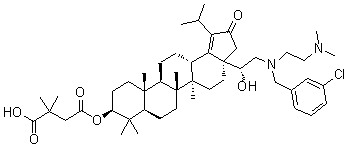 CAS # 1443461-21-9, (3beta)-3-(3-Carboxy-3-methyl-1-oxobutoxy)-17-[(1R)-2-[[(3-chlorophenyl)methyl][2-(dimethylamino)ethyl]amino]-1-hydroxyethyl]-28-norlup-18-en-21-one