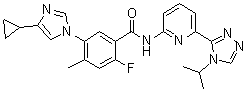 CAS # 1448428-04-3, Selonsertib, 5-(4-Cyclopropyl-1H-imidazol-1-yl)-2-fluoro-4-methyl-N-[6-[4-(1-methylethyl)-4H-1,2,4-triazol-3-yl]-2-pyridinyl]benzamide, GS 4997