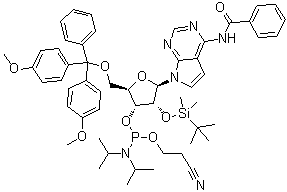 CAS 登录号：144994-95-6, N-[7-[5-O-[二(4-甲氧基苯基)苯基甲基]-3-O-[[二异丙基氨基](2-氰基乙氧基)膦基]-2-O-[(叔丁基)二甲基硅烷基]-beta-D-呋喃核糖基]-7H-吡咯并[2,3-d]嘧啶-4-基]苯甲酰胺
