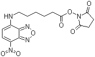 CAS # 145195-58-0, 6-[(7-Nitro-2,1,3-benzoxadiazol-4-yl)amino]hexanoic acid N-succinimidyl ester, 1-[[6-[(7-Nitro-2,1,3-benzoxadiazol-4-yl)amino]-1-oxohexyl]oxy]-2,5-pyrrolidinedione