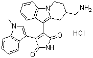 CAS # 145317-11-9, Bisindoylmaleimide X hydrochloride, 3-[8-(Aminomethyl)-6,7,8,9-tetrahydropyrido[1,2-a]indol-10-yl]-4-(1-methyl-1H-indol-3-yl)-1H-pyrrole-2,5-dione hydrochloride (1:1)
