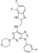 structure of CAS# 1454585-06-8, N-[(6,7-二氟-1H-苯并咪唑-2-基)甲基]-9-(3-氟苯基)-2-(4-吗啉基)-9H-嘌呤-6-胺