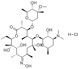 CAS # 145645-54-1, Roxithromycin EP Impurity C HCl, (3R,4S,5S,6R,7R,9R,11S,12R,13S,14R,E)-6-(((2S,3R,4S,6R)-4-(dimethylamino)-3-hydroxy-6-methyltetrahydro-2H-pyran-2-yl)oxy)-14-ethyl-7,12,13-trihydroxy-4-(((2R,4R,5S,6S)-5-hydroxy-4-methoxy-4,6-dimethyltetrahydro-2H-pyran-2-yl)oxy)-10-(hydroxyimino)-3,5,7,9,11,13-hexamethyloxacyclotetradecan-2-one hydrochloride
