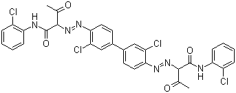 CAS # 14569-54-1, Pigment Yellow 63, Pigment Yellow 121, C.I. 21091, 2,2'-((3,3'-Dichloro(1,1'-biphenyl)-4,4'-diyl)bis(azo))bis(N-(2-chlorophenyl)-3-oxobutyramide), 2-[2-Chloro-4-[3-chloro-4-[1-[(2-chlorophenyl)amino]-1,3-dioxobutan-2-yl]diazenylphenyl]phenyl]diazenyl-N-(2-chlorophenyl)-3-oxobutanamide