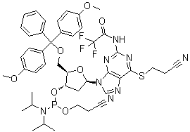 CAS # 146691-59-0, 5'-O-[Bis(4-methoxyphenyl)phenylmethyl]-6-S-(2-cyanoethyl)-2'-deoxy-6-thio-N-(2,2,2-trifluoroacetyl)guanosine 3'-[2-cyanoethyl N,N-bis(1-methylethyl)phosphoramidite]