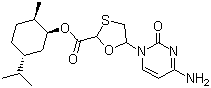 structure of CAS# 147027-10-9, (1R,2S,5R)-Menthyl-(2R,5S)-5-(4-amino-2-oxo-2H-pyrimidin-1-yl)-[1,3]oxathiolane-2-carboxylic acid