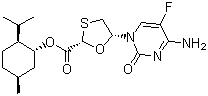 CAS # 147126-75-8, 5-(4-Amino-5-fluoro-2-oxo-1(2H)-pyrimidinyl)-1,3-oxathiolane-2-carboxylic acid 5-methyl-2-(1-methylethyl)cyclohexyl ester, [1R-[1(2S*,5R*),2beta,5alpha]]-5-(4-Amino-5-fluoro-2-oxo-1(2H)-pyrimidinyl)-1,3-oxathiolane-2-carboxylic acid 5-methyl-2-(1-methylethyl)cyclohexyl ester