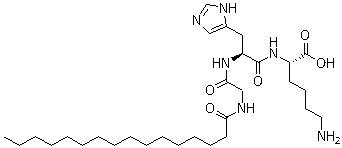 structure of CAS# 147732-56-7, N-(1-Oxohexadecyl)glycyl-L-histidyl-L-lysine