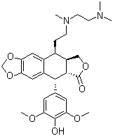 CAS # 148262-19-5, TOP-53 (free base), [5R-(5alpha,5abeta,8aalpha,9beta)]-9-[2-[N-[2-(Dimethylamino)ethyl]-N-methylamino]ethyl]-5-(4-hydroxy-3,5-dimethoxyphenyl)-5,5a,6,8,8a,9-hexahydrofuro[3',4':6,7]naphtho[2,3-d]-1,3-dioxol-6-one