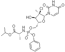 CAS 登录号：1496552-52-3, N-[[P(S),2'R]-2'-氯-2'-脱氧-2'-甲基-P-苯基-5'-尿苷酰基]-D-丙氨酸异丙酯