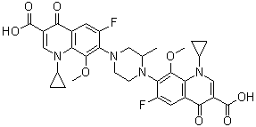 CAS # 1497338-46-1, 7,7'-(2-Methyl-1,4-piperazinediyl)bis[1-cyclopropyl-6-fluoro-1,4-dihydro-8-methoxy-4-oxo-3-quinolinecarboxylic acid]