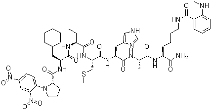 CAS # 150956-93-7, 1-(2,4-Dinitrophenyl)-L-prolyl-3-cyclohexyl-L-alanyl-L-2-aminobutanoyl-S-methyl-L-cysteinyl-L-histidyl-L-alanyl-N6-[2-(methylamino)benzoyl]-L-lysinamide