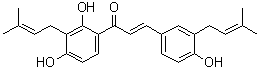 CAS # 151135-82-9, Kazonol C, (2E)-1-[2,4-Dihydroxy-3-(3-methyl-2-buten-1-yl)phenyl]-3-[4-hydroxy-3-(3-methyl-2-buten-1-yl)phenyl]-2-propen-1-one, 2',4',4-Trihydroxy-3',3-diprenylchalcone