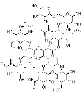 CAS # 1513691-26-3, O-2-(Acetylamino)-2-deoxy-beta-D-glucopyranosyl-(1→2)-O-alpha-D-mannopyranosyl-(1→6)-O-[2-(acetylamino)-2-deoxy-beta-D-glucopyranosyl-(1→2)-O-[2-(acetylamino)-2-deoxy-beta-D-glucopyranosyl-(1→4)]-O-alpha-D-mannopyranosyl-(1→3)]-O-beta-D-mannopyranosyl-(1→4)-O-2-(acetylamino)-2-deoxy-beta-D-glucopyranosyl-(1→4)-O-[6-deoxy-alpha-L-galactopyranosyl-(1→6)]-2-(acetylamino)-2-deoxy-beta-D-glucopyranose, NGA3F N-Glycan