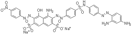 CAS # 152521-11-4, 4-Amino-3-[[4-[[[4-[(2,4-diaminophenyl)azo]phenyl]amino]sulfonyl]phenyl]azo]-5-hydroxy-6-[(4-nitrophenyl)azo]-2,7-naphthalenedisulfonic acid disodium salt