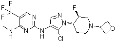 structure of CAS# 1536200-31-3, rel-N2-[5-氯-1-[(3R,4R)-3-氟-1-(3-氧杂环丁基)-4-哌啶基]-1H-吡唑-4-基]-N4-甲基-5-(三氟甲基)-2,4-嘧啶二胺
