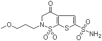 structure of CAS# 154127-41-0, 3,4-Dihydro-2-(3-methoxypropyl)-4-oxo-2H-thieno[3,2-e]-1,2-thiazine-6-sulfonamide 1,1-dioxide