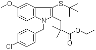 CAS # 154325-76-5, 1-[(4-Chlorophenyl)methyl]-3-[(1,1-dimethylethyl)thio]-5-methoxy-alpha,alpha-dimethyl-1H-indole-2-propanoic acid ethyl ester