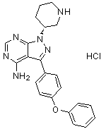 structure of CAS# 1553977-42-6, 3-(4-苯氧基苯基)-1-(3R)-3-哌啶基-1H-吡唑并[3,4-d]嘧啶-4-胺盐酸盐(1:1)