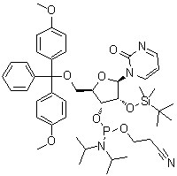 CAS # 155831-90-6, 1-[5-O-[Bis(4-methoxyphenyl)phenylmethyl]-3-O-[[bis(1-methylethyl)amino](2-cyanoethoxy)phosphino]-2-O-[(1,1-dimethylethyl)dimethylsilyl]-beta-D-ribofuranosyl]-2(1H)-pyrimidinone