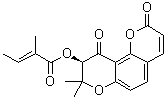 CAS # 156041-02-0, Qianhucoumarin E, (2E)-2-Methyl-2-butenoic acid (9R)-9,10-dihydro-8,8-dimethyl-2,10-dioxo-2H,8H-benzo[1,2-b:3,4-b']dipyran-9-yl ester