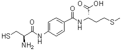 structure of CAS# 156707-43-6, N-[4-[[(2R)-2-Amino-3-mercapto-1-oxopropyl]amino]benzoyl]-L-methionine