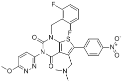 CAS # 1589503-96-7, Relugolix Impurity 9, 1-(2,6-difluorobenzyl)-5-((dimethylamino)methyl)-3-(6-methoxypyridazin-3-yl)-6-(4-nitrophenyl)thieno[2,3-d]pyrimidine-2,4(1H,3H)-dione