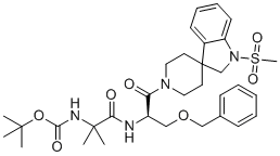 CAS # 159634-87-4, 2-Methyl-2-propanyl [1-({(2R)-3-(benzyloxy)-1-[1-(methylsulfonyl)-1,2-dihydro-1'H-spiro[indole-3,4'-piperidin]-1'-yl]-1-oxo-2-propanyl}amino)-2-methyl-1-oxo-2-propanyl]carbamate, tert-butyl N-[2-methyl-1-[[(2R)-1-(1-methylsulfonylspiro[2H-indole-3,4'-piperidine]-1'-yl)-1-oxo-3-phenylmethoxypropan-2-yl]amino]-1-oxopropan-2-yl]carbamate