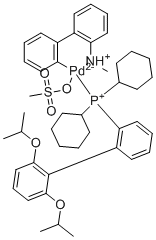 structure of CAS# 1599466-85-9, (SP-4-3)-[[2',6'-bis(1-methylethoxy)[1,1'-biphenyl]-2-yl]dicyclohexylphosphine-&kappa;P](methanesulfonato-&kappa;O)[2'-(methylamino-&kappa;N)[1,1'-biphenyl]-2-yl-&kappa;C]-Palladium
