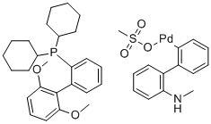 structure of CAS# 1599466-87-1, (SP-4-3)-[dicyclohexyl(2',6'-dimethoxy[1,1'-biphenyl]-2-yl)phosphine-&kappa;P](methanesulfonato-&kappa;O)[2'-(methylamino-&kappa;N)[1,1'-biphenyl]-2-yl-&kappa;C]-Palladium