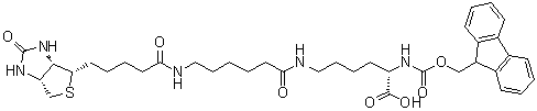 CAS 登录号：160158-05-4, N2-[(9H-芴-9-基甲氧基)羰基]-N6-[6-[[5-[(3aS,4S,6aR)-六氢-2-氧代-1H-噻吩并[3,4-d]咪唑-4-基]-1-氧代戊基]氨基]-1-氧代己基]-L-赖氨酸