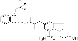 CAS # 160970-64-9, Silodosin, 2,3-Dihydro-1-(3-hydroxypropyl)-5-[2-[[2-[2-(2,2,2-trifluoroethoxy)phenoxy]ethyl]amino]propyl]-1H-indole-7-carboxamide