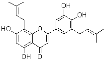 CAS # 161068-53-7, Epimedokoreanin B, 2-[3,4-Dihydroxy-5-(3-methyl-2-buten-1-yl)phenyl]-5,7-dihydroxy-8-(3-methyl-2-buten-1-yl)-4H-1-benzopyran-4-one